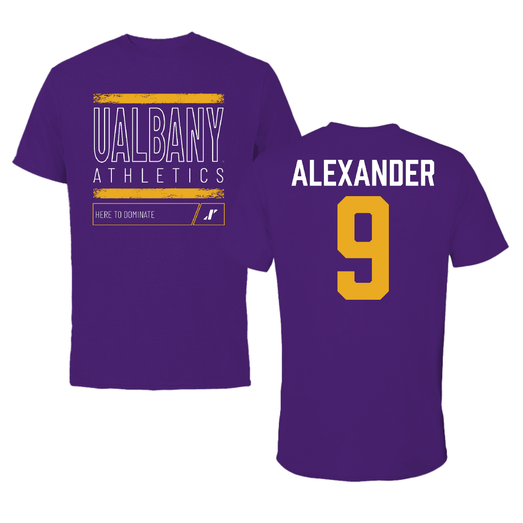 University at Albany Football Purple Dominate Performance Tee - #9 Landon Alexander
