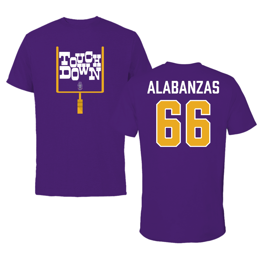 University at Albany Football Purple Touchdown Tee - #66 Christopher Alabanzas