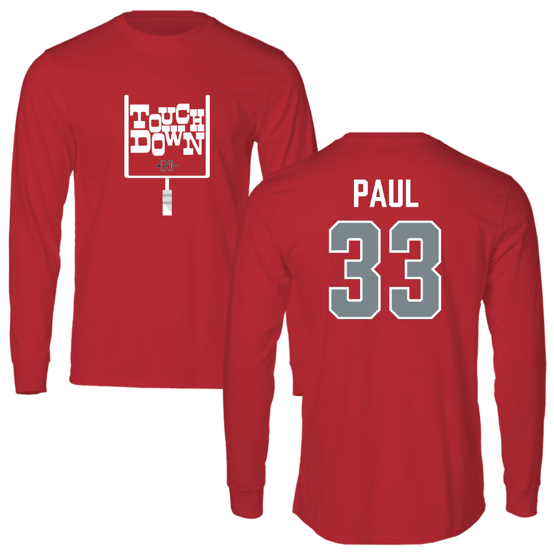 Nicholls State University Football Red Touchdown Performance Long Sleeve - #33 Kyler Paul