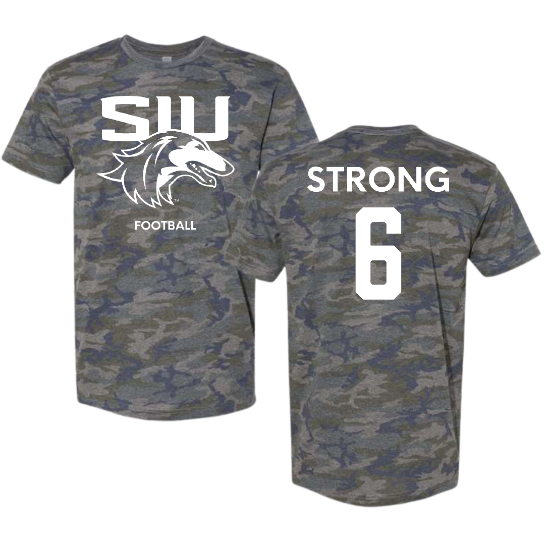 Southern Illinois University at Carbondale Football Vintage Camo Tee - #6 Justin Strong