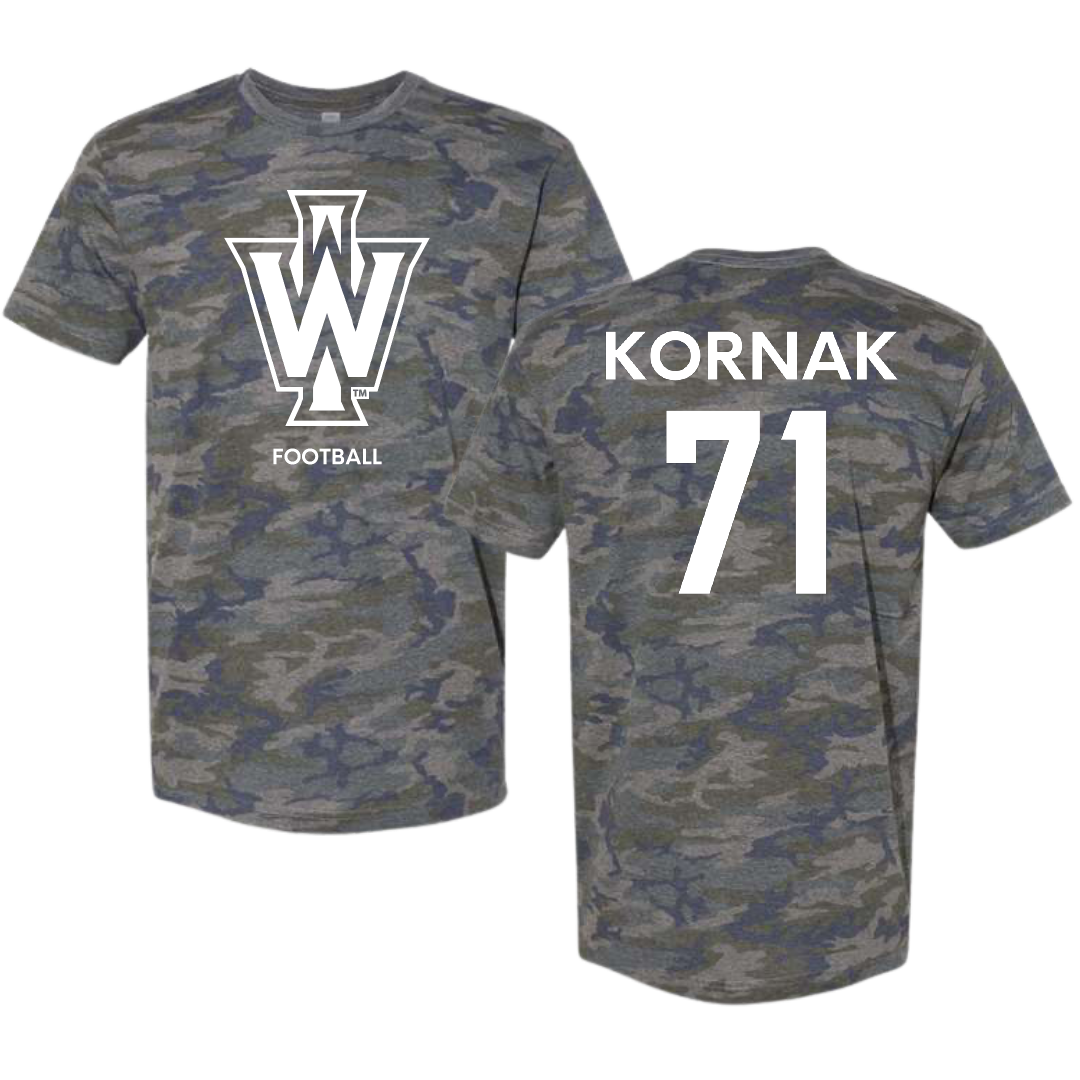 Illinois Wesleyan University Football Vintage Camo Tee - #71 Brady Kornak
