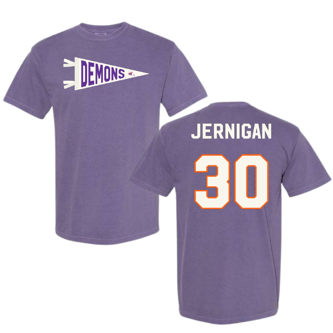 Northwestern State University Football Purple Pennant Comfort Colors Tee - #30 Micah Jernigan