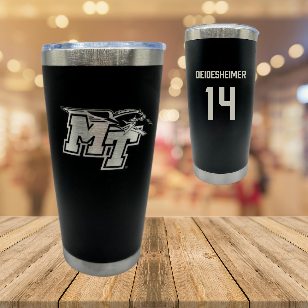 Middle Tennessee State University Volleyball Black Stainless Steel Tumbler - #14 Payton Deidesheimer
