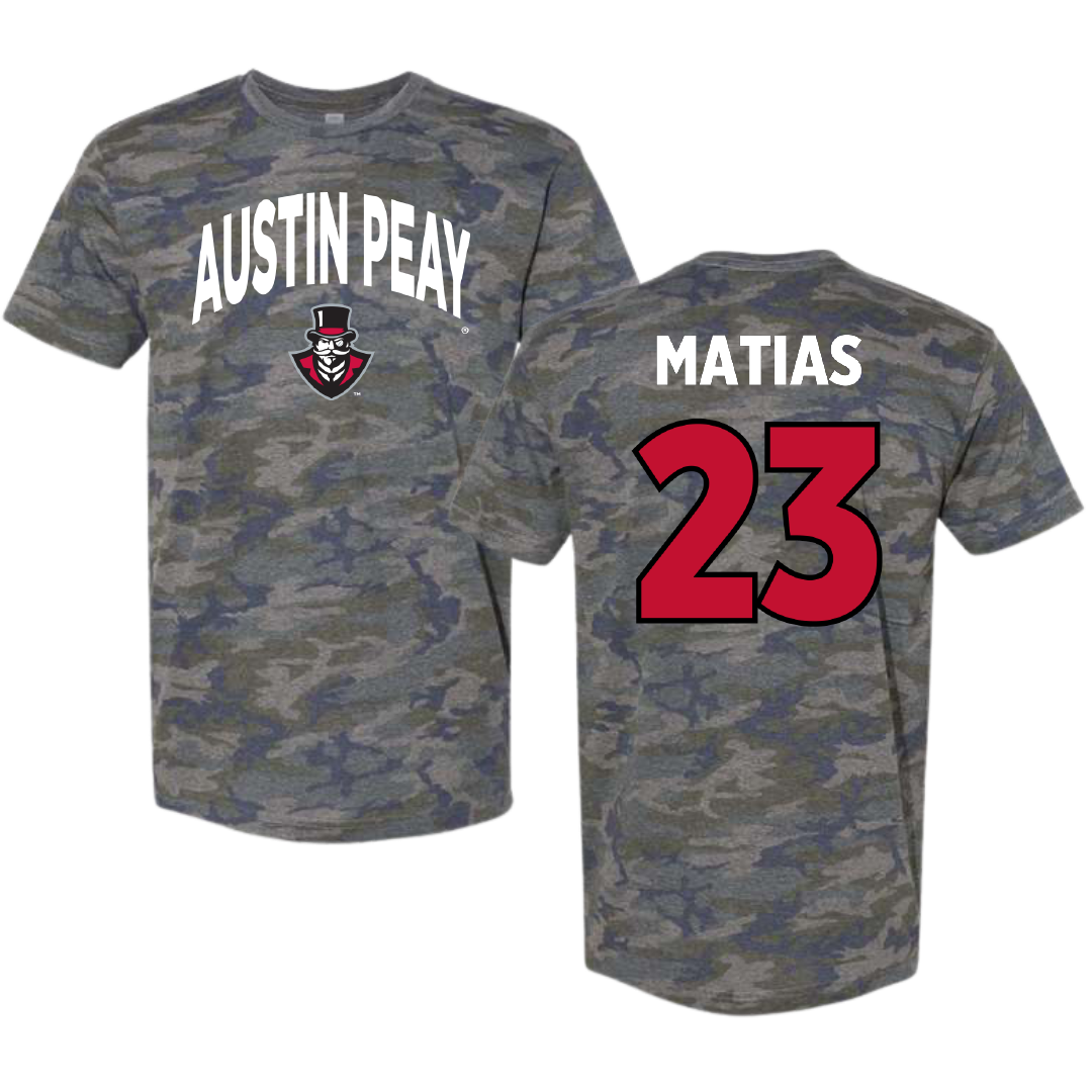 Austin Peay State University Baseball Vintage Camo Tee - #23 Andres Matias