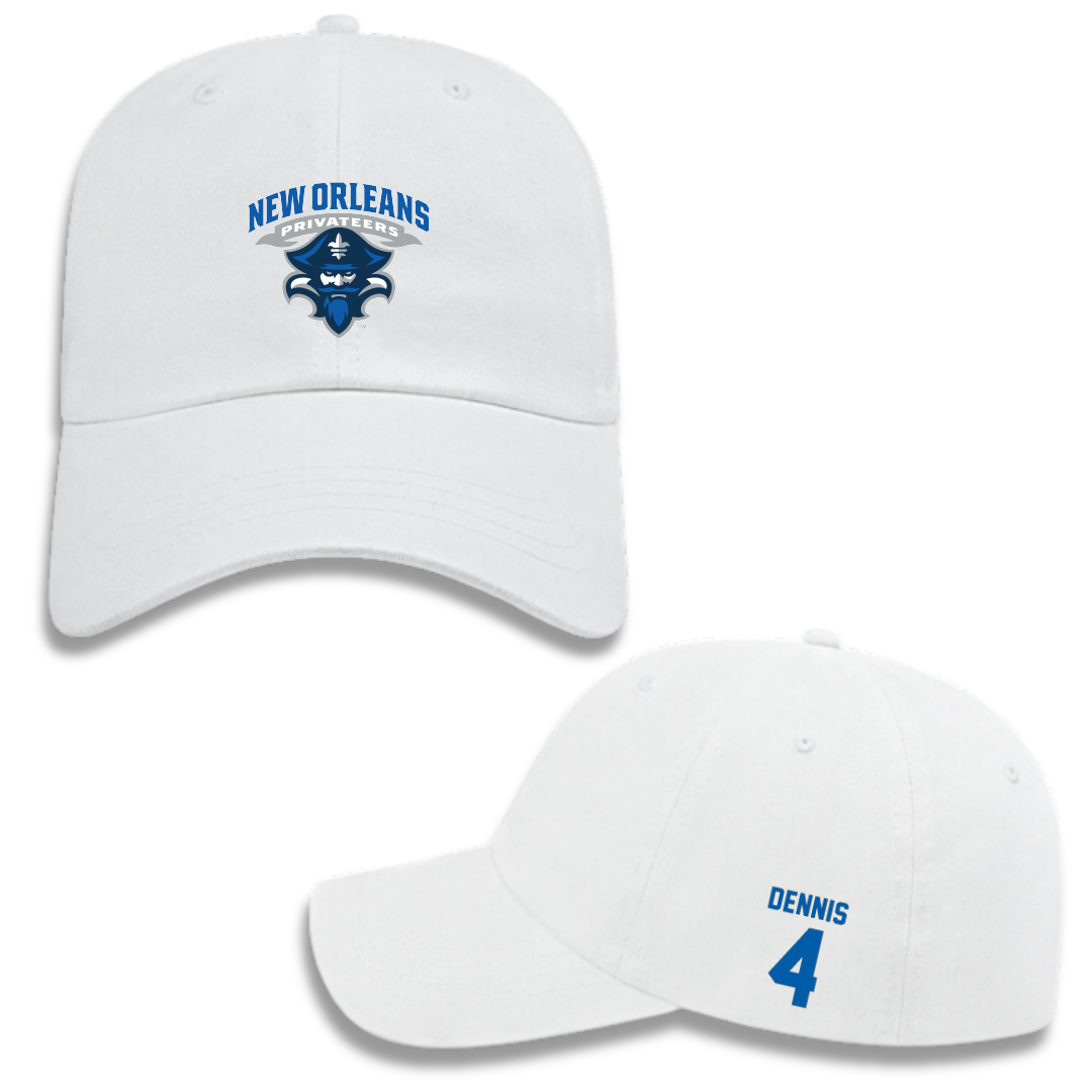 University of New Orleans Baseball White Hat - #4 Cortez Dennis