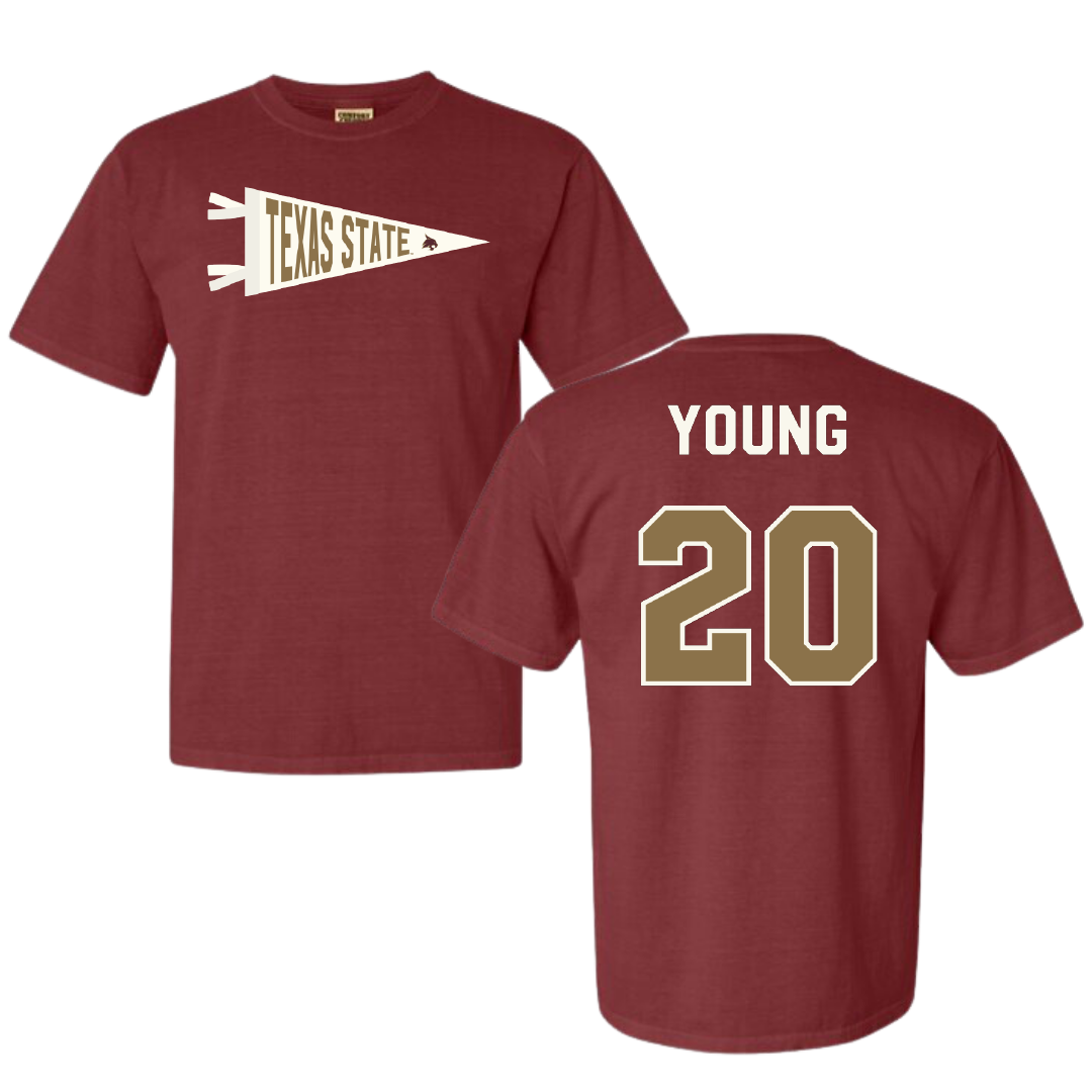Texas State University Softball Maroon Pennant Comfort Colors Tee - #20 Peyton Young