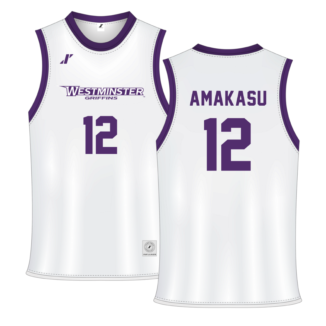 Westminster University (Utah) White Basketball Jersey - #12 Peter Amakasu