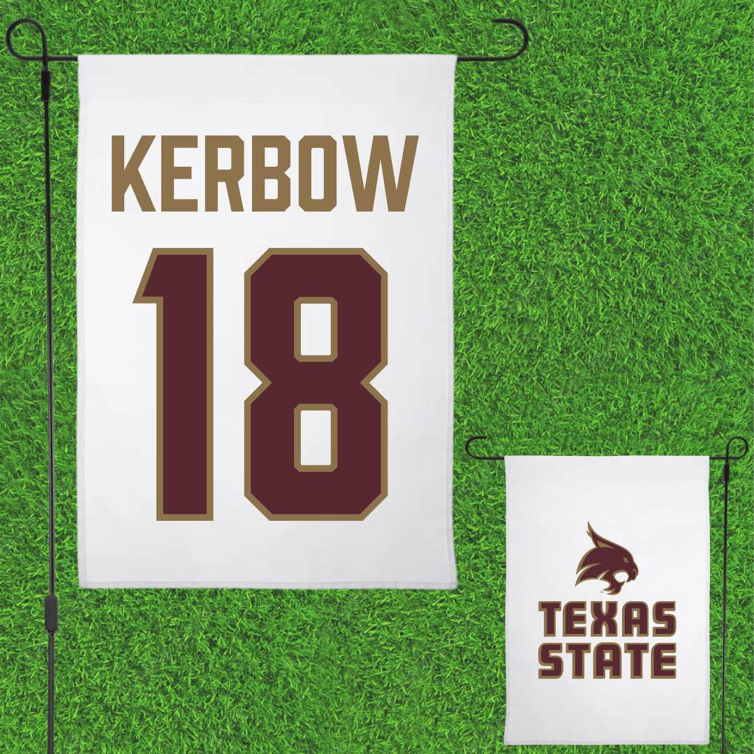 Texas State University Baseball White Garden Flag - #18 Dylan Kerbow
