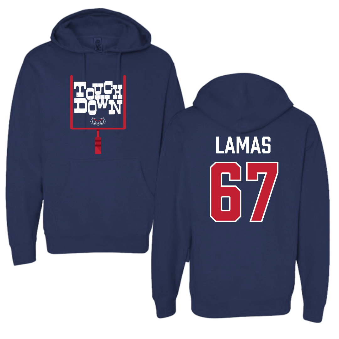 Florida Atlantic University Football Navy Touchdown Hoodie - #67 Andre Lamas