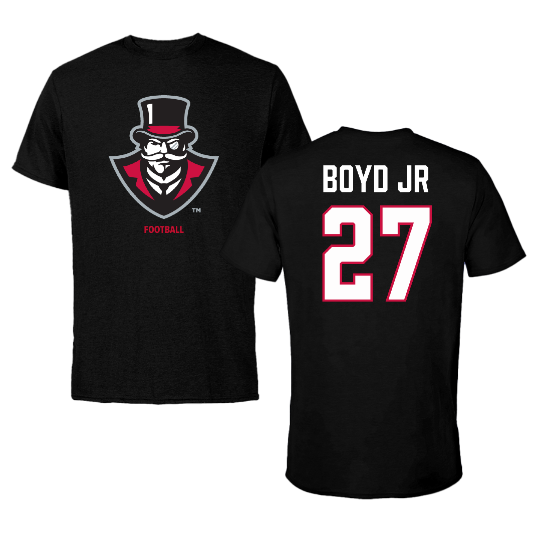 Austin Peay State University Football Black Tee - #27 Tetoe Boyd Jr