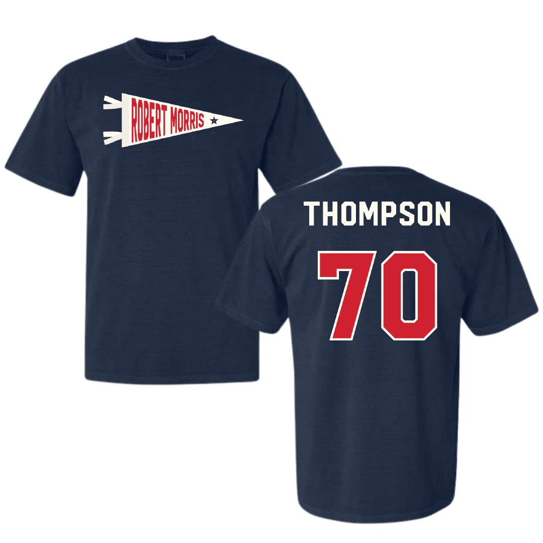 Robert Morris University Football Navy Pennant Comfort Colors Tee - #70 Dante Thompson