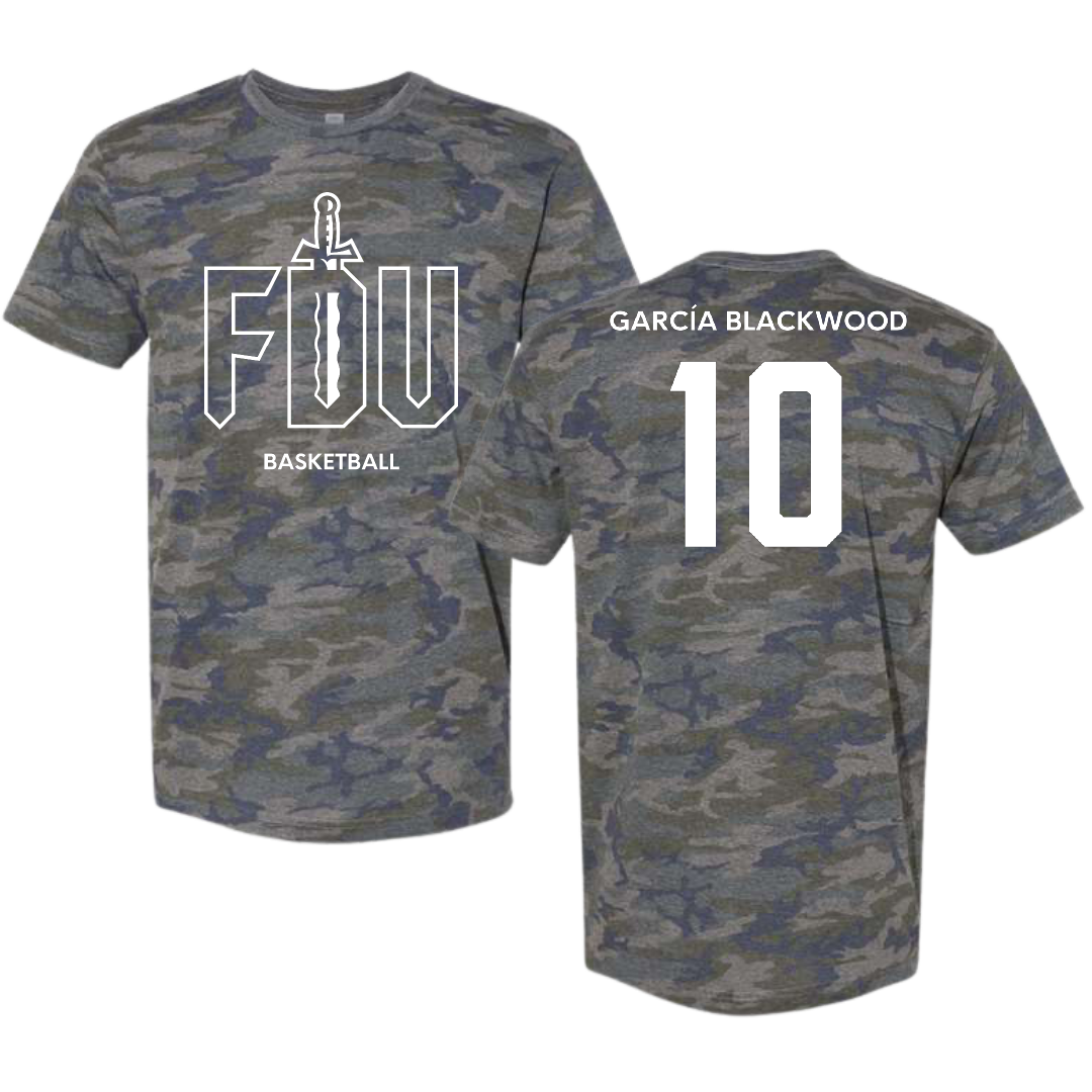 Fairleigh Dickinson University-Metropolitan Campus Basketball (W) Vintage Camo Tee - #10 Dominique García Blackwood