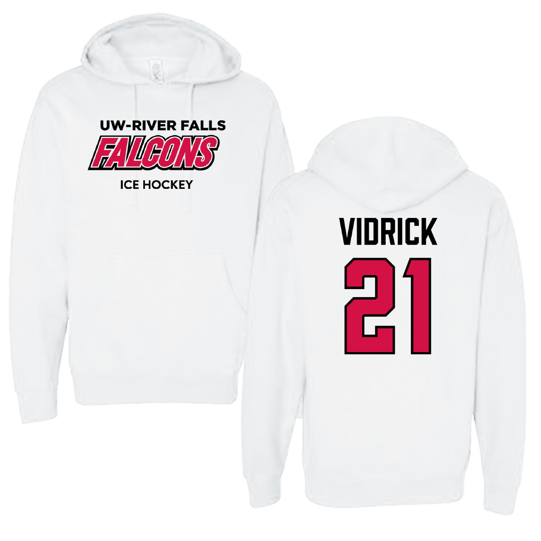 University of Wisconsin-River Falls Ice Hockey (M) White Falcons Hoodie - #21 Anthony Vidrick