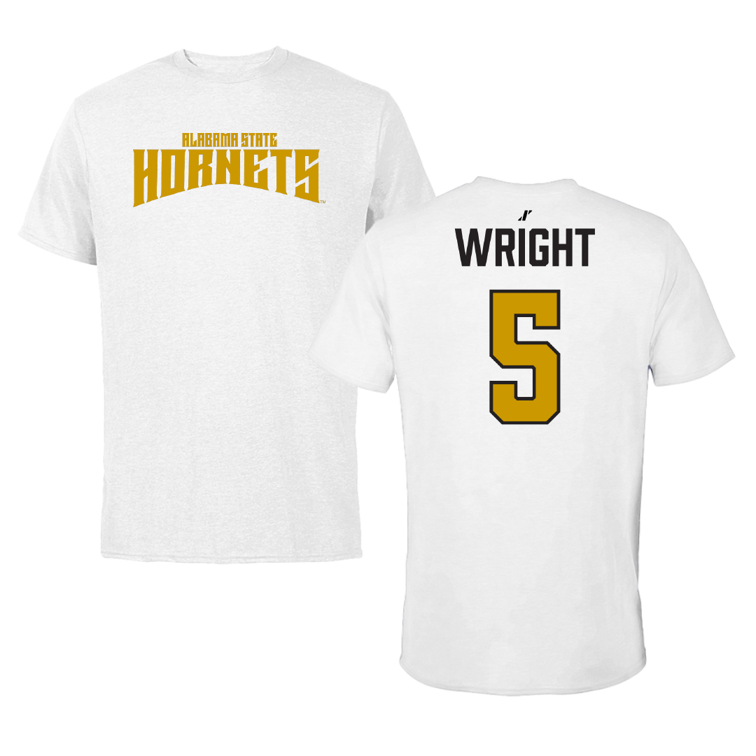 Alabama State University Football White Classic Performance Tee - #5 Taco Wright