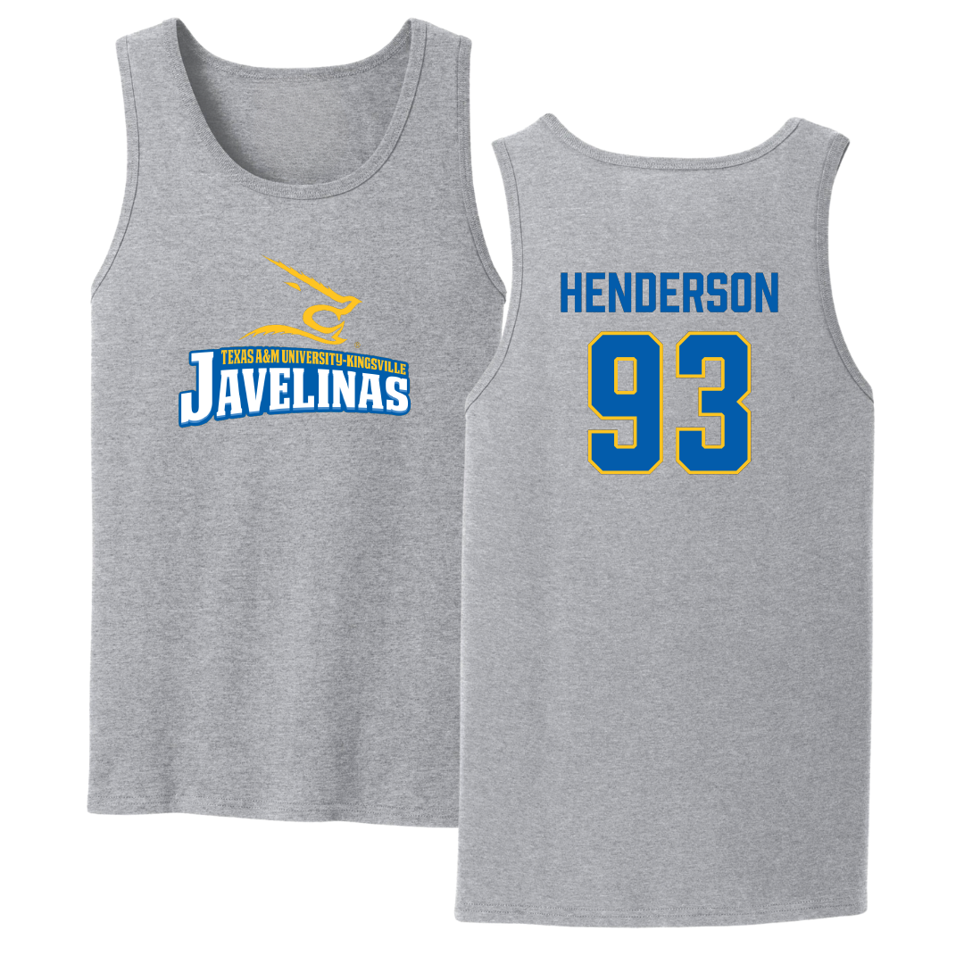 Texas A&M University-Kingsville Football Sport Gray Tank Top - #93 Xavier Henderson