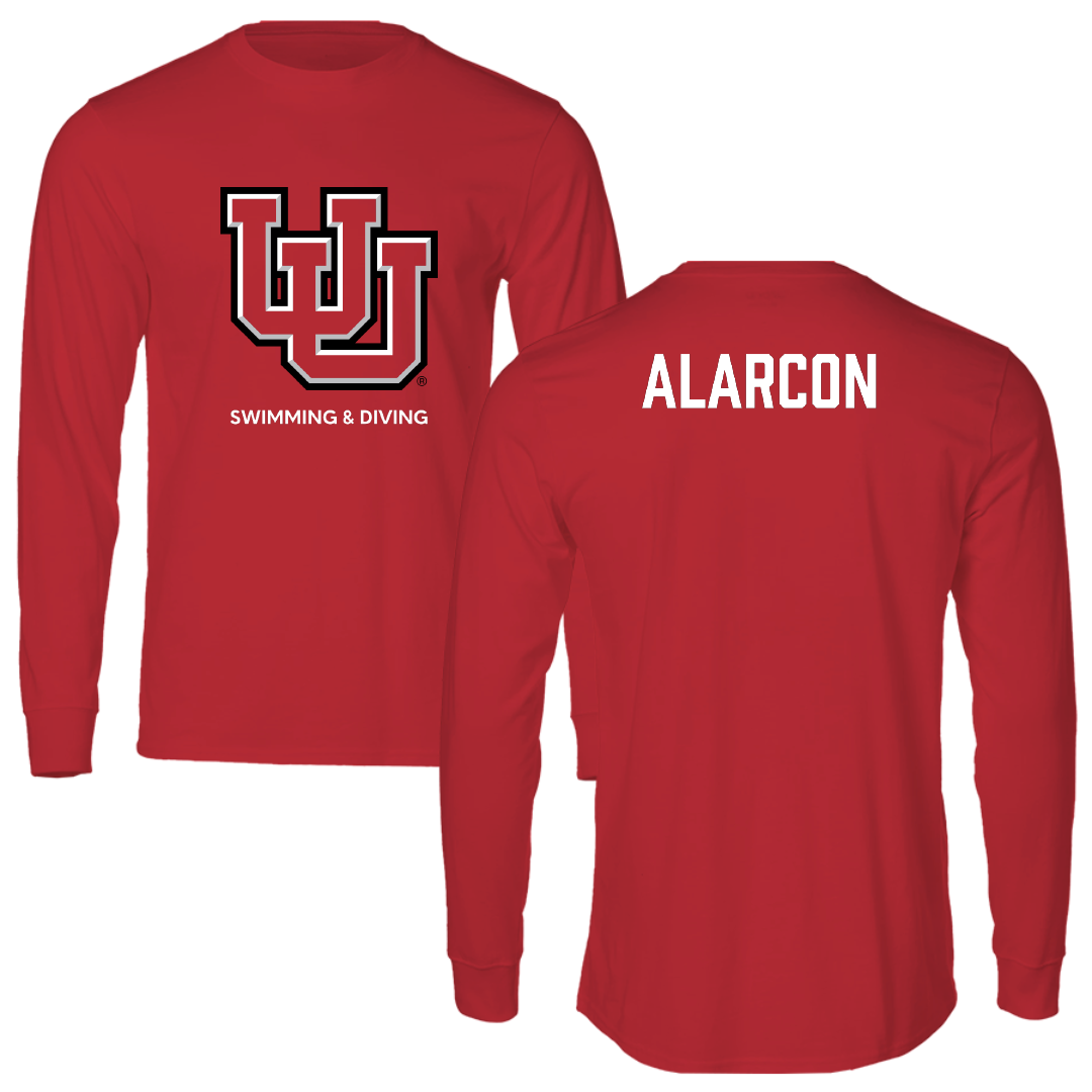 University of Utah Swimming & Diving Red Block Long Sleeve - Landon Alarcon