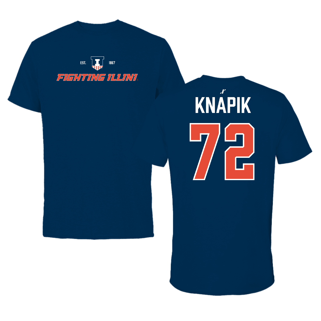 University of Illinois Football Navy General Performance Tee - #72 Ayden Knapik