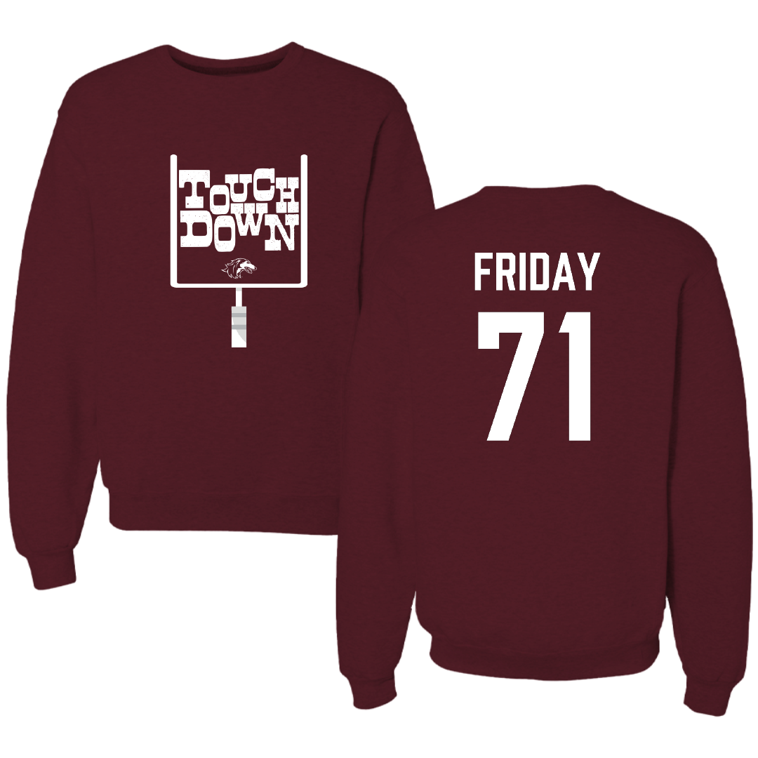 Southern Illinois University at Carbondale Football Maroon Touchdown Crewneck - #71 Ostyn Friday