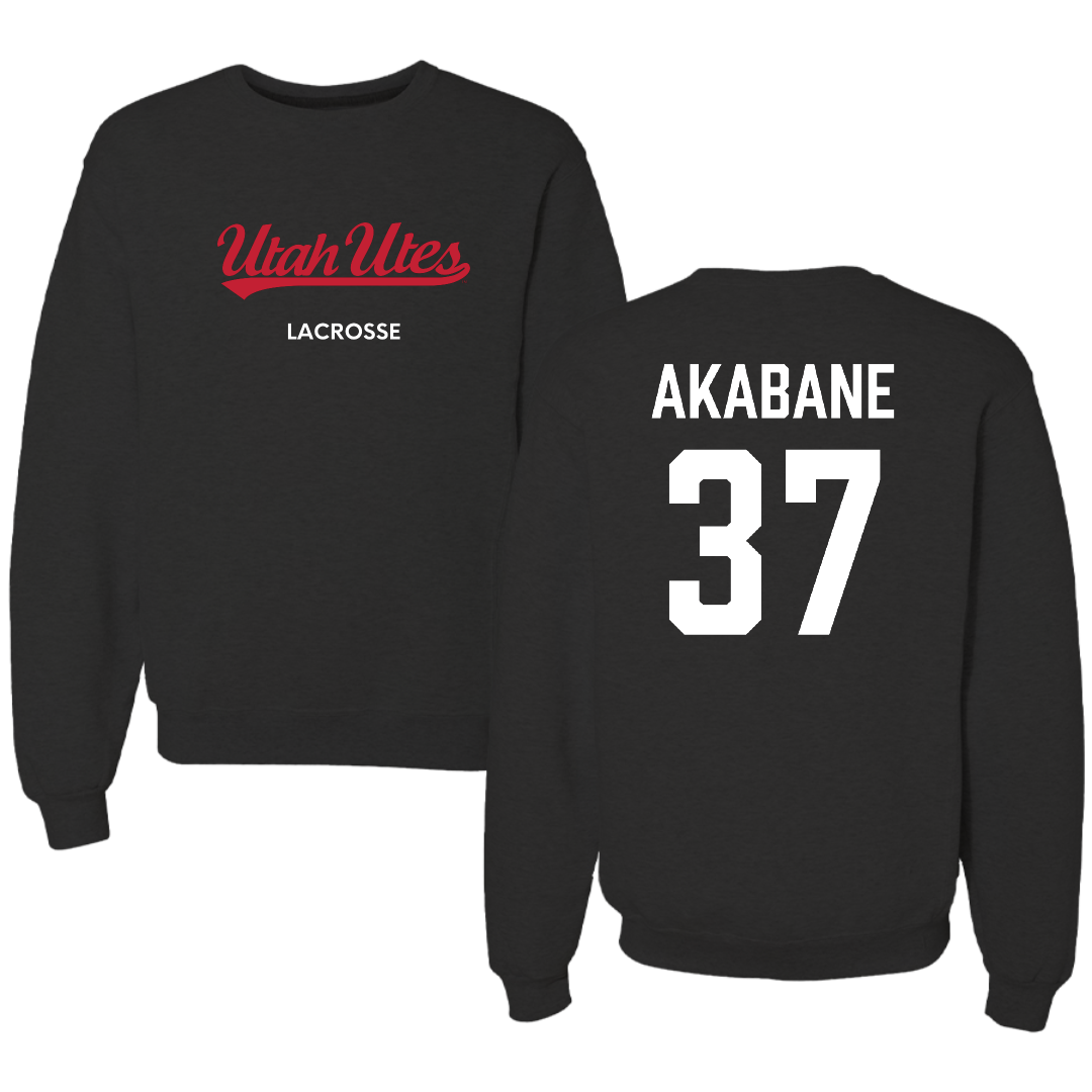 University of Utah Lacrosse (M) Black Crewneck - #37 Trey Akabane