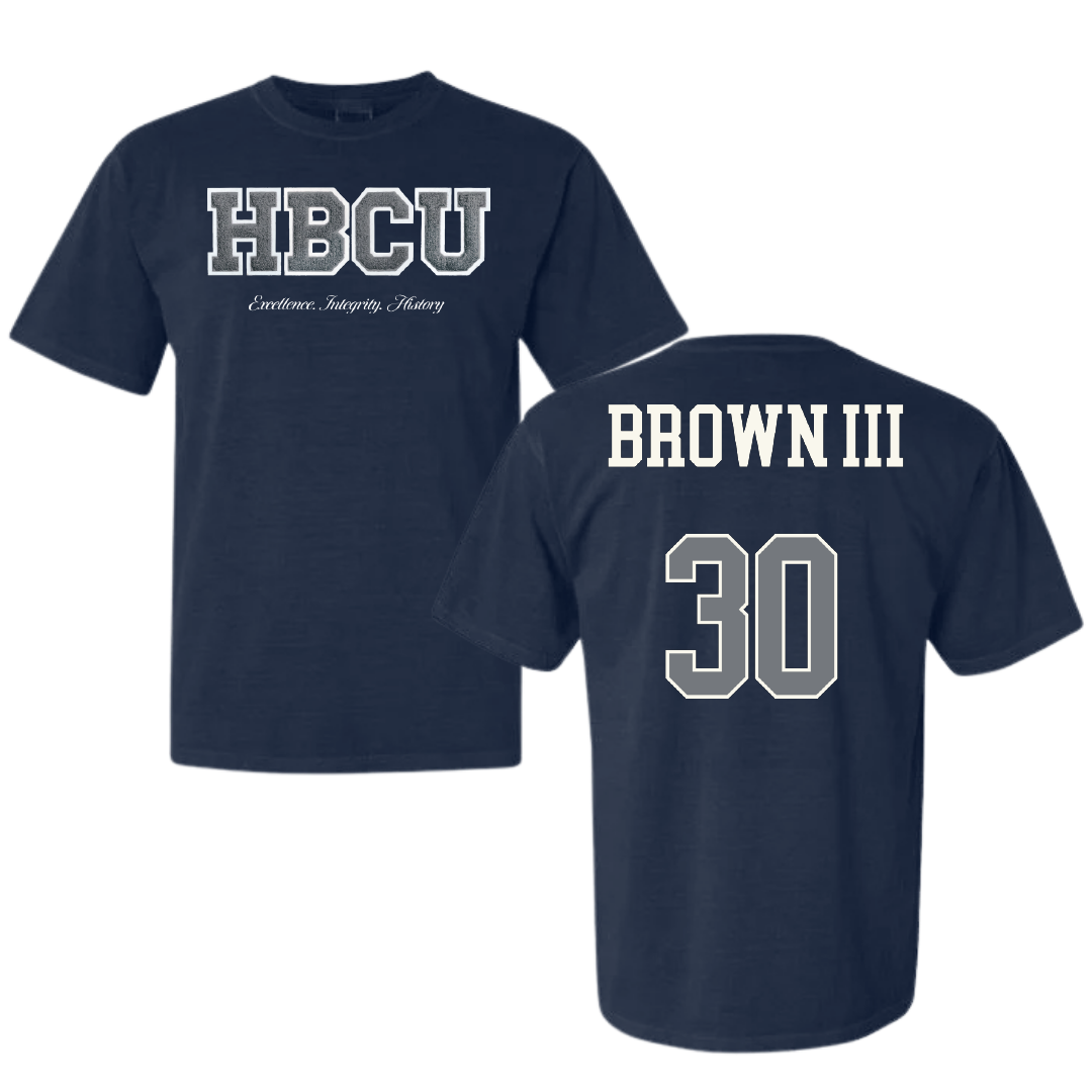 Jackson State University Football Navy HBCU Varsity Comfort Colors Tee - #30 John Brown III