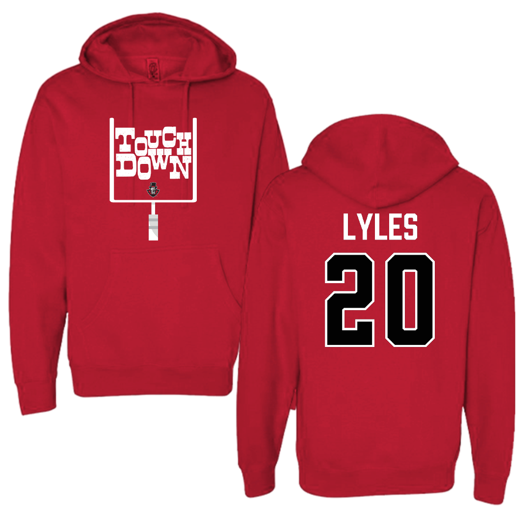 Austin Peay State University Football Red Touchdown Hoodie - #20 Jaden Lyles
