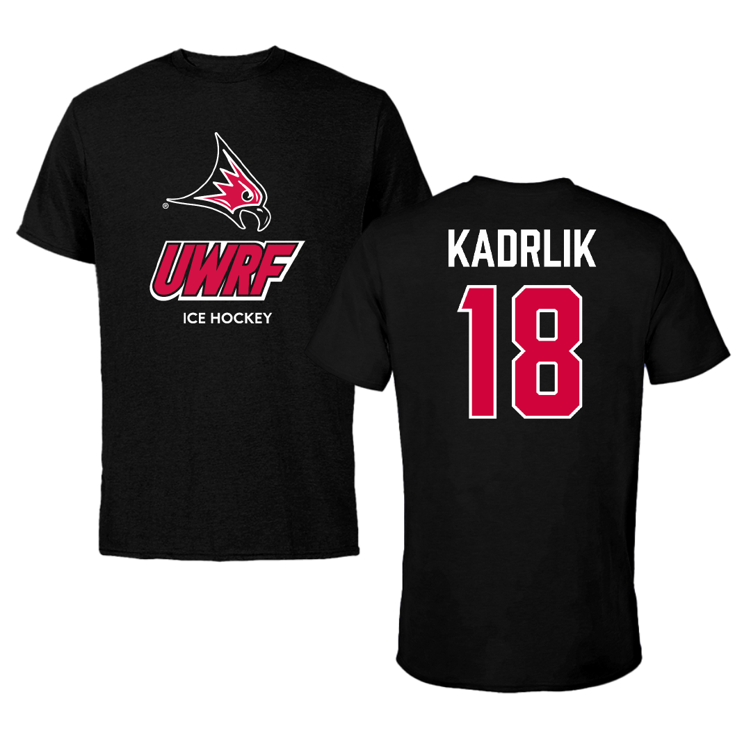 University of Wisconsin-River Falls Ice Hockey (W) Black Tee - #18 Makenna Kadrlik