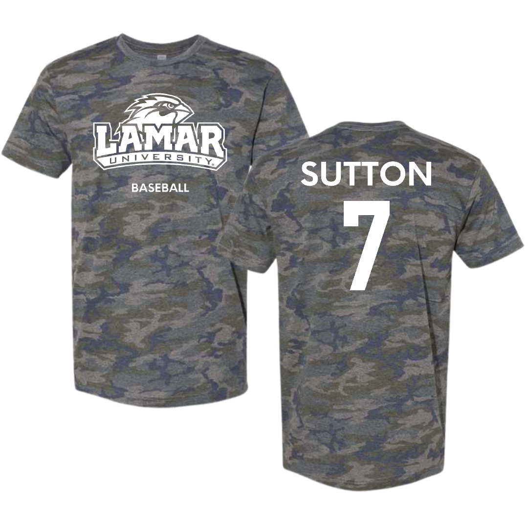 Lamar University Baseball Vintage Camo Tee - #7 Carter Sutton