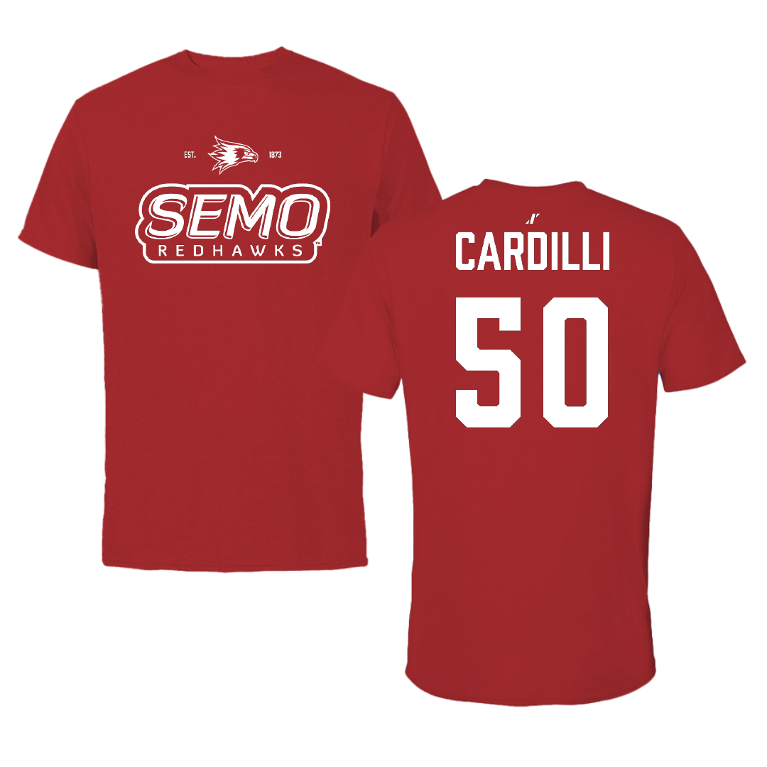 Southeast Missouri State University Football Canvas Red General Tee - #50 Mike Cardilli