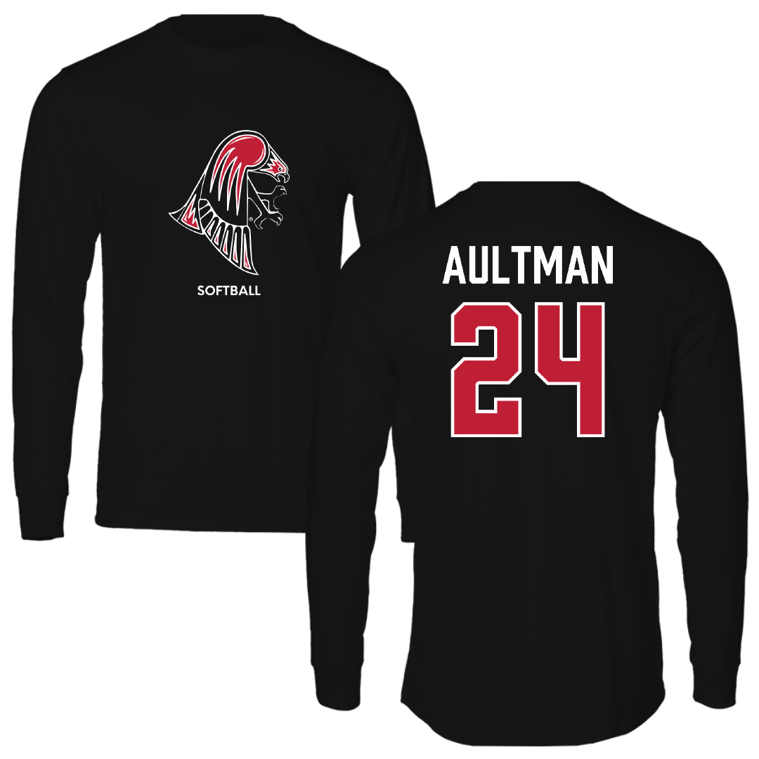 University of Wisconsin-River Falls Softball Black Mascot Long Sleeve - #24 Kelly Aultman