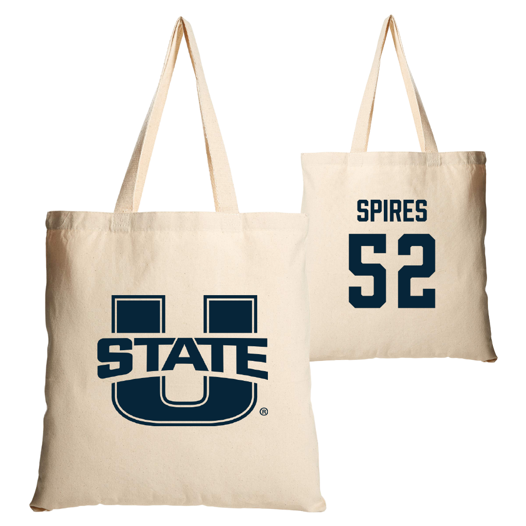 Utah State University Football Tan Canvas Tote Bag - #52 Blaine Spires