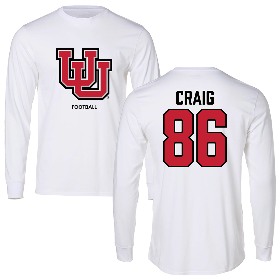 University of Utah Football White Block Long Sleeve - #86 Brigden Craig
