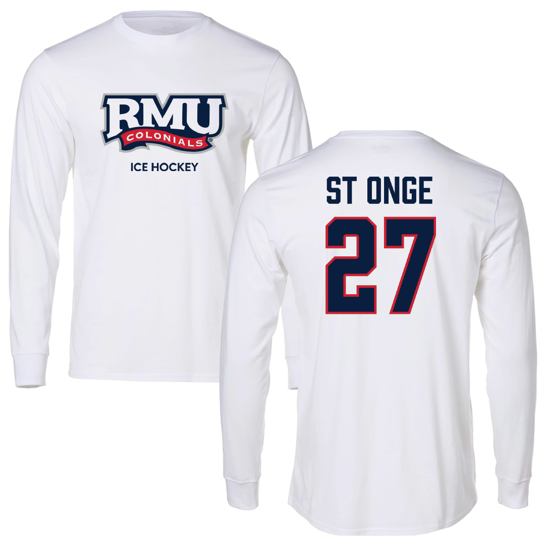 Robert Morris University Ice Hockey (M) White Mascot Long Sleeve - #27 Rylee St Onge