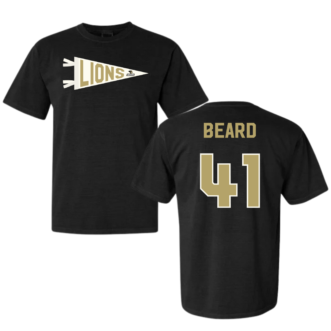 Lindenwood University Football Black Pennant Comfort Colors Tee - #41 Ethan Beard