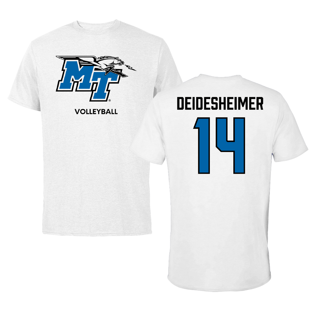 Middle Tennessee State University Volleyball (W) White Performance Tee - #14 Payton Deidesheimer