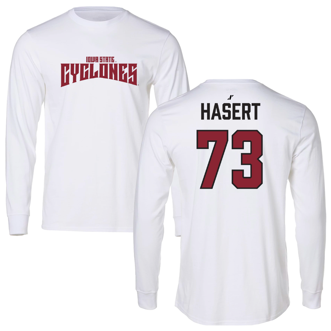 Iowa State University Football White Classic Long Sleeve - #73 Deylin Hasert