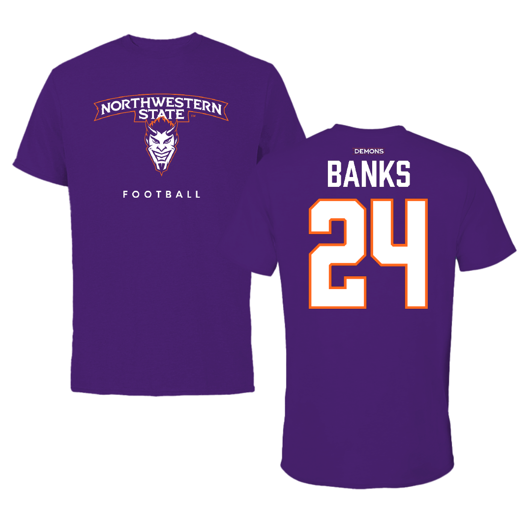 Northwestern State University Football Purple Mascot Tee - #24 Brian Banks