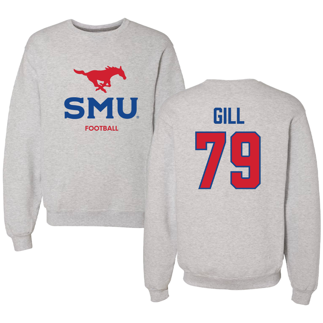 Southern Methodist University Football Light Gray Crewneck - #79 Reagan Gill
