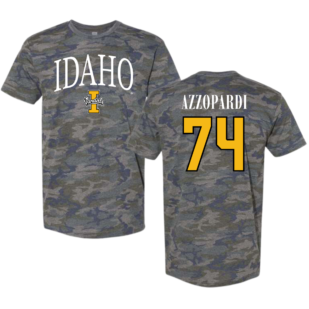 University of Idaho Football Vintage Camo Tee - #74 Nate Azzopardi