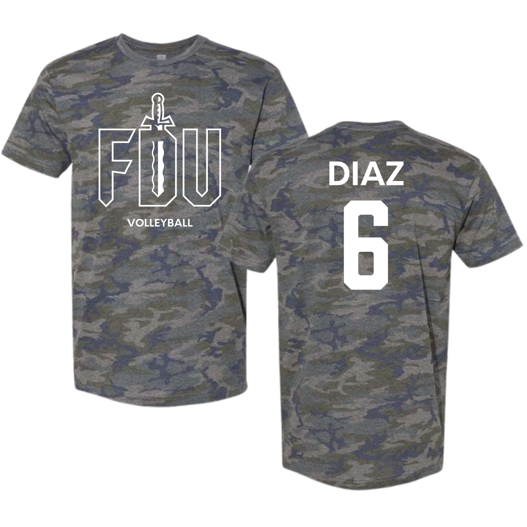 Fairleigh Dickinson University-Metropolitan Campus Volleyball (M) Vintage Camo Tee - #6 Diego Diaz