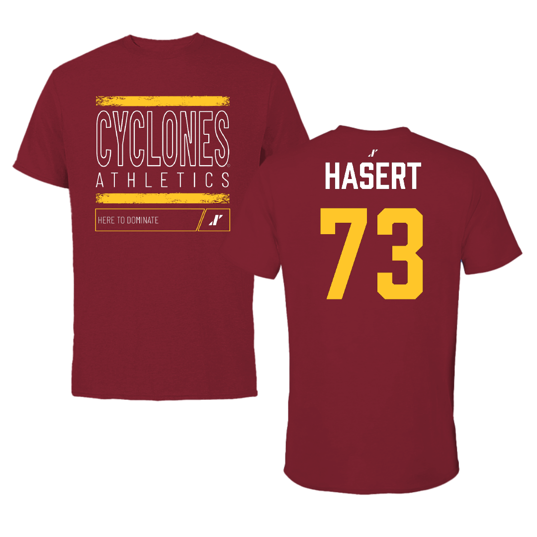 Iowa State University Football Cardinal Dominate Tee - #73 Deylin Hasert