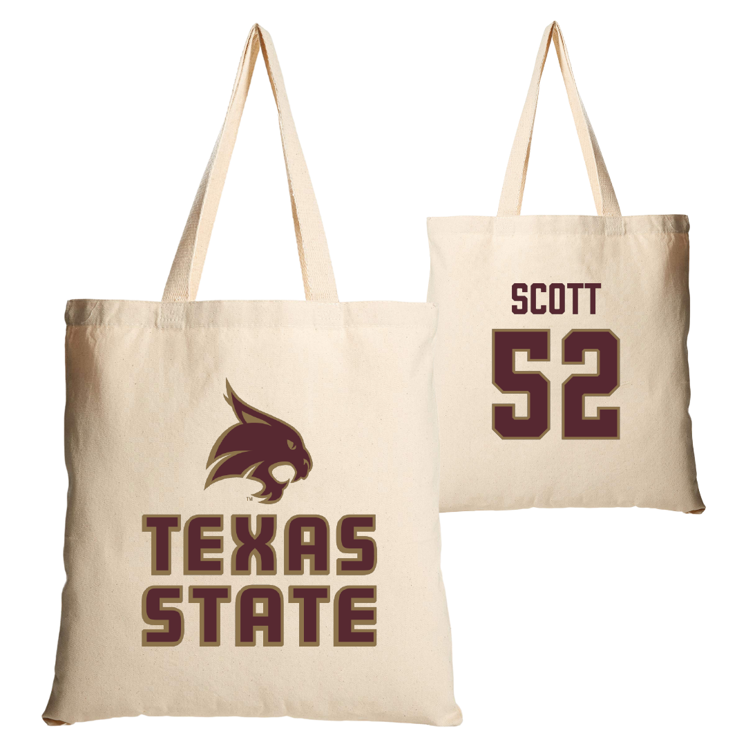 Texas State University Football Tan Canvas Tote Bag - #52 Trenton Scott