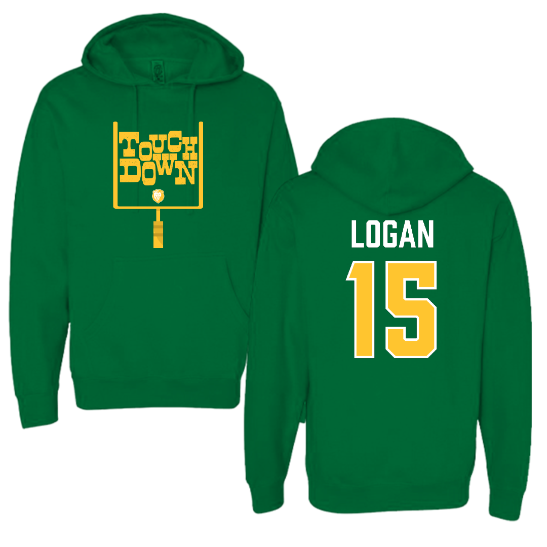 Southeastern Louisiana University Football Green Touchdown Hoodie - #15 Jacob Logan