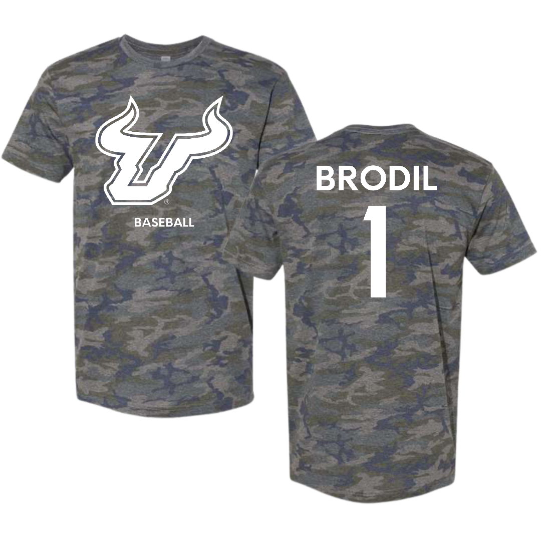 University of South Florida Baseball Vintage Camo Tee - #1 Marcus Brodil