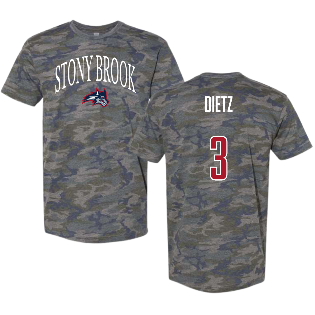 Stony Brook University Football Vintage Camo Tee - #3 Marqeese Dietz