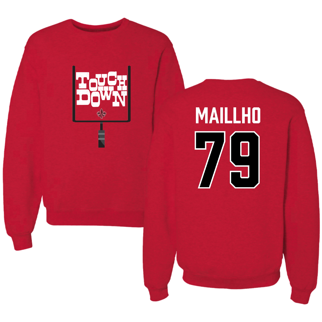 University of Louisiana at Lafayette Football Red Touchdown Crewneck - #79 Andre Maillho