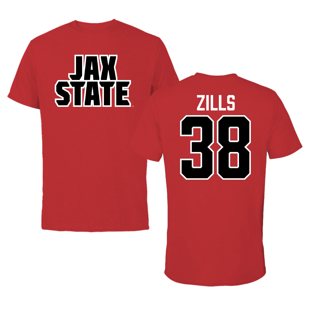 Jacksonville State University Football Red Tee - #38 Nate Zills