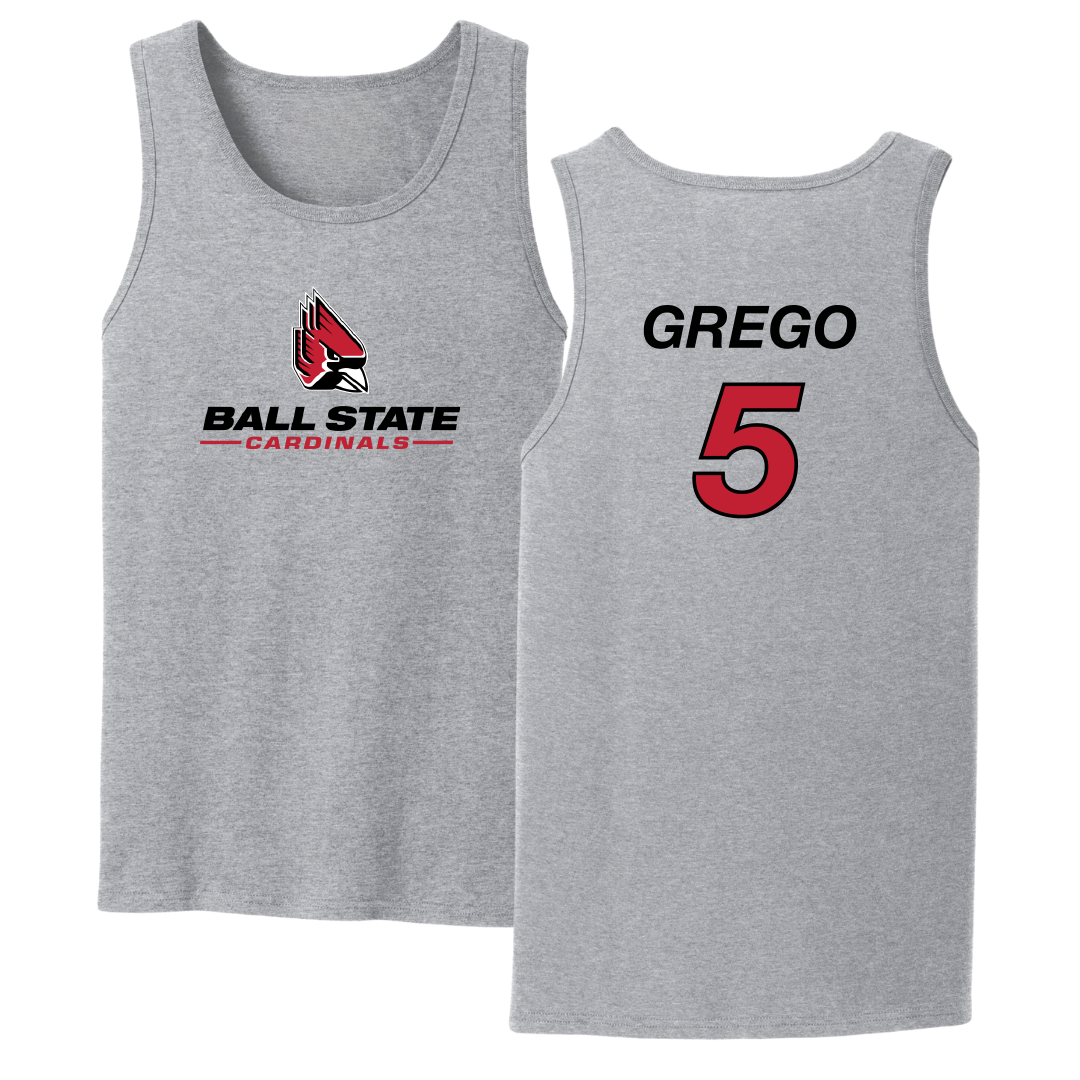 Ball State University Baseball Sport Gray Tank Top - #5 Dylan Grego