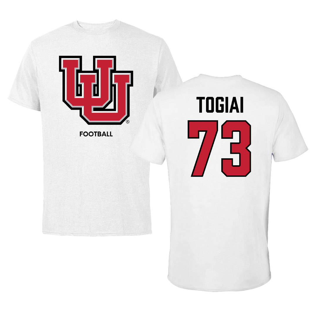 University of Utah Football White Tee - #73 Tanoa Togiai