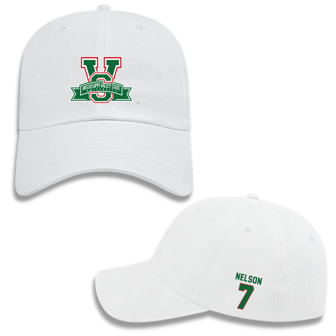Mississippi Valley State University Football White Hat - #7 Camo Nelson
