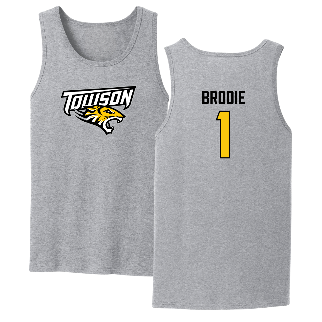 Towson University Football Sport Gray Tank Top - #1 Myles Brodie